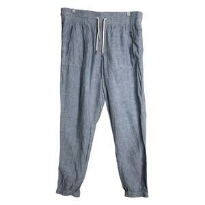 Athleta Cabo Linen Jogger Pants Womens 12 Blue Beach Breathable Lagenlook Preppy